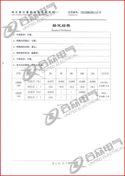 標(biāo)準(zhǔn)電壓互感器證書